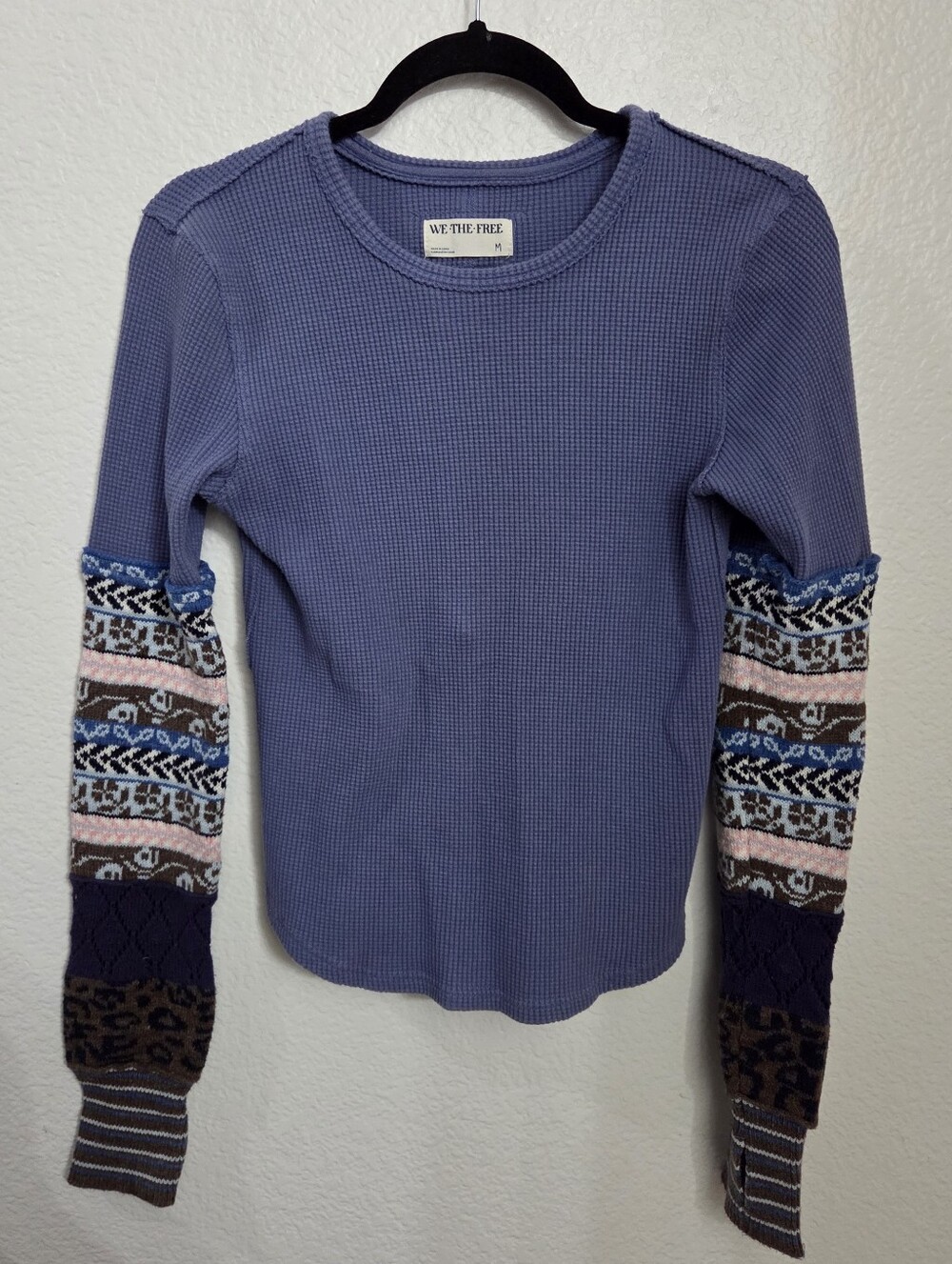 Free People All In Cuff Tee Long Sleeve Women's Size Medium Indigo